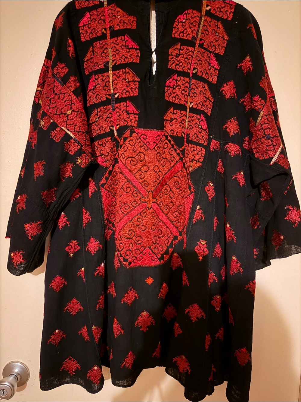 Swat valley dress, North West Pakistan, silk hand embroidered on dyed BLK cotton